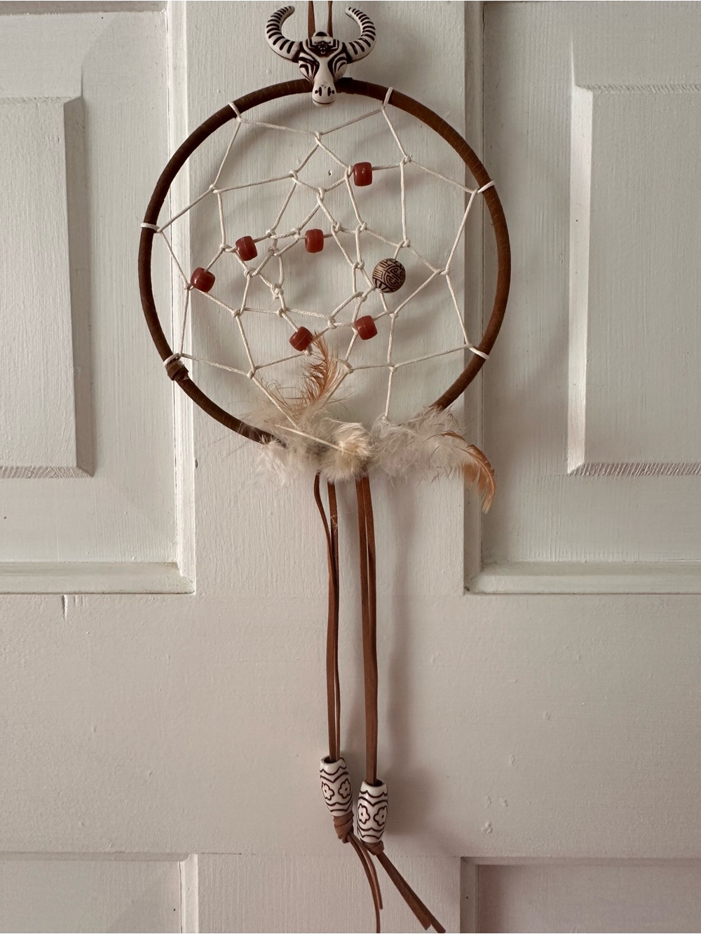⭐️ Dreamcatcher with Feathers and Beads - Brown & Cream Faux Leather